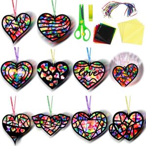 EggSun 36 Sets Valentine's Day Suncatchers Craft Kit for Kids Ornaments Stained Glass Effect Window Arts and Crafts Kit for Classroom Holiday Birthday Projects Home Favors Decorations Ages 4 8 12