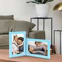 Vertical Horizontal Combo, Double 5x7 Soft-Blue Wood Foldable Picture Frame, Opening 4.5x6.5, Desktop or Wall Mounted, Portrait and Landscape View