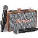 Karaoke Machine, Retro-Design Speaker with 2 Wireless Microphones for Adults & Kids, Portable Karaoke System for Home Party, Bluetooth/AUX/USB/TF/TWS Support, Gifts for Women & Girls - Brown