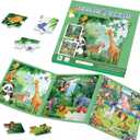 Magnetic Puzzles for Toddlers 3-5, 75-Pieces Travel Toys, Animal Jungle Puzzles Ages 4-6, Educational Learning Magnets, Road Car Trip & Airplane Activities Toys for 3 4 5 6 7 Girls Boys Gift
