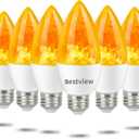 Bestview Flickering Light Bulbs,3 Modes Led Flame Effect Light Bulbs, Smart E26/E27 Chandelier Base Candle Fire Light Bulb for Halloween, Christmas,Party, Porch, Indoor&Outdoor Home Decoration-6 Pack