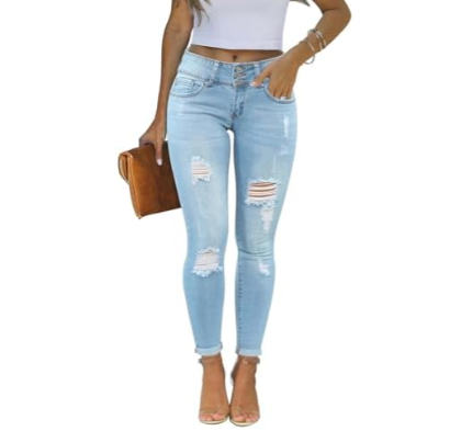 KUNMI Women's Skinny Ripped Trendy Jeans Distressed Stretchy Denim Pants