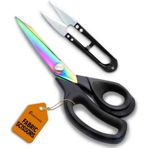 Premium Fabric Scissors, 9.5 Inch Heavy Duty Titanium Coated Stainless Steel Dressmaking Scissors with Soft Grip - Extra Sharp Sewing Shears for Fabric Cutting (Black)