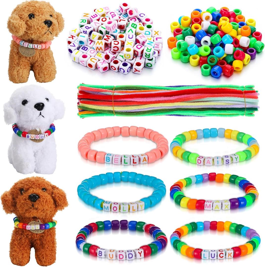 1040 Pcs Adopt a Puppy Pet Party Favors Puppy Adoption Party Supplies Make Your Own Dog Collar Necklace Kit with Beads for Pet Birthday DIY Craft
