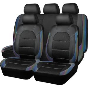 CAR PASS Leather seat Covers,Automotive Universal Sport car seat Cover Super 5mm Composite Sponge Inside,Airbag Compatible fits Most SUVs, Trucks,and Vans (Full Set,Chameleon Iridescent Reflective)