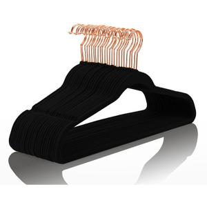MIZGI Premium Velvet Hangers (30 Pack) Heavy Duty- Non Slip - Velvet Suit Hangers Black - Copper/Rose Gold Hooks,Space Saving Clothes Hangers (Black)