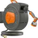 Retractable Garden Hose Reel 100 FT, 1/2" Heavy Duty Garden Hose 435 PSI Burst Pressure, Wall Mounted Water Hose Reel with 10-Pattern Nozzle, 180 Swivel, Slow Auto Rewind & Any Length Lock