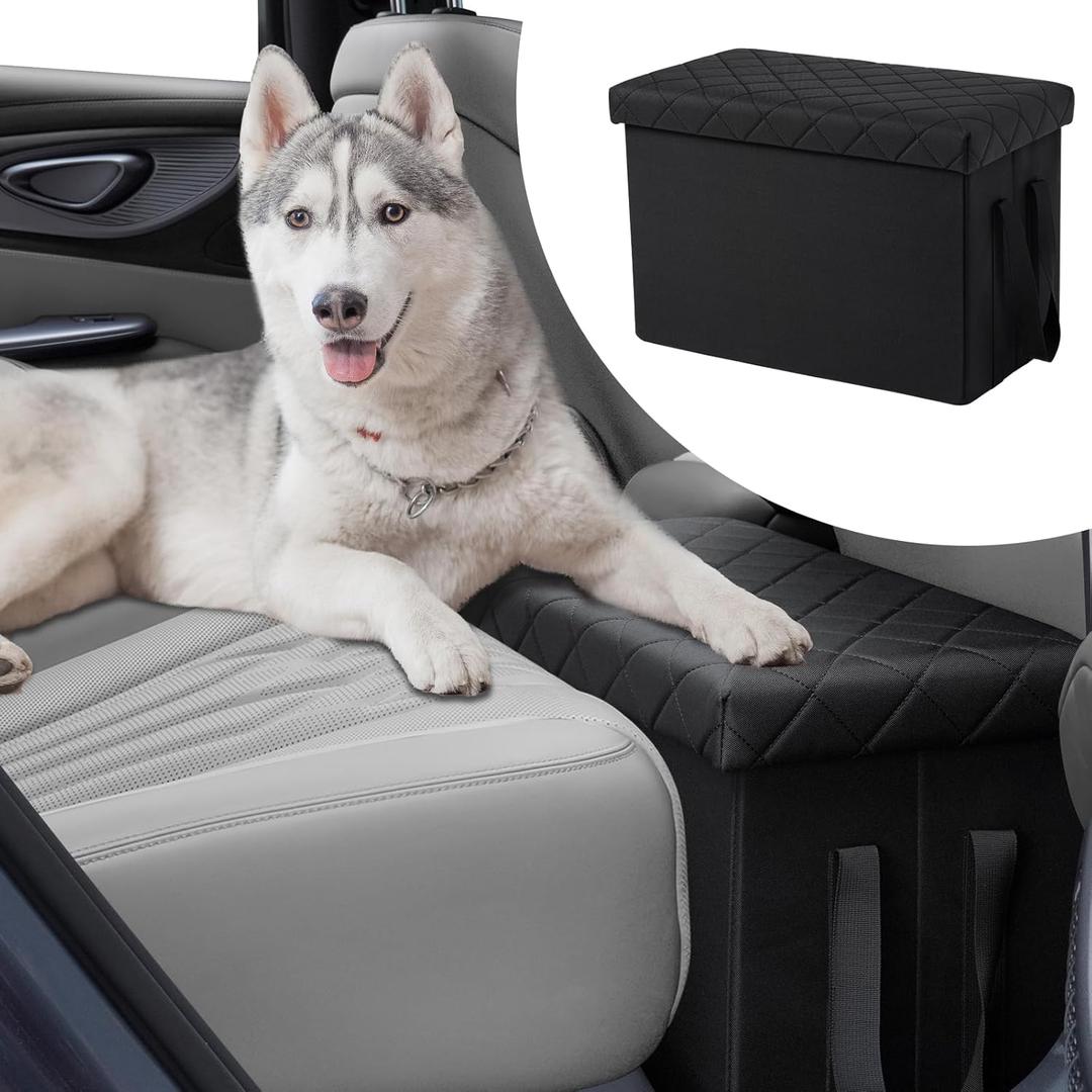 Dog Car Seat Extender with Storage, Dog Seat Extender with Storage for Large & Small Dog,Car Back & Front Seat Extender for Dogs up to 200lbs, Car Seat Gap Filler Black