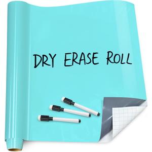 T&W SAME FILM White Board Dry Erase-Colorful Whiteboard Wall Sticker Roll 17.3''X78.7''-Self Adhesive Dry Erase Paper for Desk/Glass/Fridge/Office/Door/Classroom/Kids/Adults-3 Markers-Blue