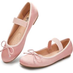 Trary Flats for Women Closed Round Toe Ballet Flats Mary Jane Shoes Women with Elastic Strap Cute Bowknot Comfortable Dress Shoes for All-Year Daily Work Casual Wear (7, Pink)