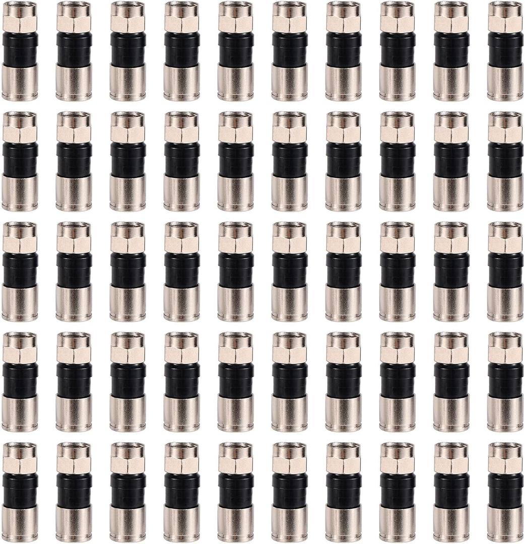 50pcs RG6 Compression Connectors, Weather-Resistant F Type Coaxial Cable Compression Coax Connector for RG6 Dual/Tri/Quad Shield Cables HD TV Satellite Antennas