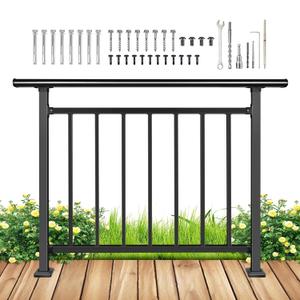 Upgrade Horizontal Deck Railing Kit, 40" H x 48" W Black Heavy Duty Wrought Iron Outdoor Guard Fence Handrail, Flat Hand Rails for Porch, Balcony, Patio, Deck and Other Outdoor/Indoor Spaces