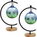 Ornament Display Stand Iron Hanging Pot Hook Stand Rack Holder for Hanging Glass Globe Air Plant Terrarium Witch Ball and Home Wedding Decoration Creative Gift Wood Base (Thick G Shape 2 Pack, Black)