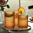 Vintage Hobnail Driinking Glasses Set, Glassware Drinking Set of 8, 12 oz Highball Glasses & 10 oz Cocktail Glasses, Tumbler Glasses for Cocktails, Whiskey, Juice, Milk (Amber)