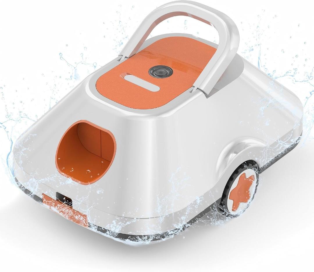 Cordless Robotic Pool Cleaner, Automatic Pool Cleaner,Pool Vacuum for Above Ground & Inground Pools,Up to 210-Min Runtime,Auto-Parking,Coverage up to 2200 Sq.Ft,White Orange
