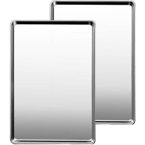 Commercial Quality Baking Sheet Pan Set, Natural Stainless Steel Cookie Sheet, Warp Resistant Nonstick Baker's Half Sheet Pan, Large Thick Cookie Tray Pans for Baking, Roasting(2 Pack, 20X14Inch)
