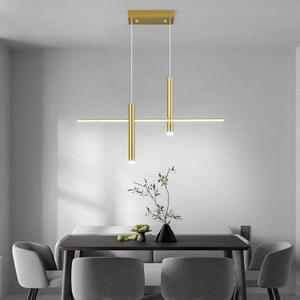 Modern LED Linear Pendant Light with Dual Spotlights Dimmable 6000K Pendant Lights Kitchen Island Gold Chandeliers for Dining Room Table Living Room Bedroom(L31.5in)