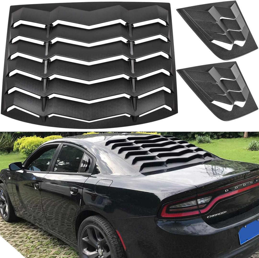 Rear Side Window Louvers for Dodge Charger 2011 2012 2013 2014 2015 2016 2017 2018 2019 2020 2021 2022 2023 Windshield Sun Shade Rain Cover GT Lambo Style ABS (Matte Black)