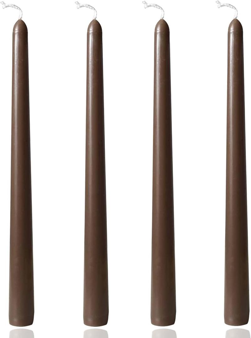 10 inch Brown Taper Candles,Set of 4 Tapered Candle, Tall Candlesticks,Conical Stick Candles,Smokeless,for Home Dinner, Party, Wedding, Halloween, Christmas (Brown, 10inch)
