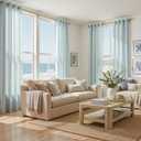 Vangao Linen Striped Curtains for Living Room Bedroom Farmhouse Tickingstripe Light Filtering Window Curtains Printed Drapes Grommet Top 2 Panels Aqua Blue on Off White W50 x L84 Inch