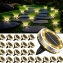 Solar Ground Lights Outdoor 26 Pack Waterproof, Upgraded Solor Garden Lights with 4 Side Light, Stainless Steel Salor Powered Disc Landscape Light for Walkway Pathway Lawn Yard Patio Deck-Warm White