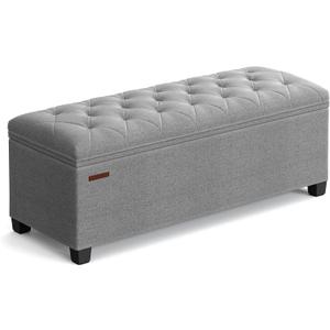 SONGMICS Storage Ottoman Bench, Foot Rest with Legs, 15.7 x 43.3 x 15.7 Inches, End of Bed Bench, Storage Chest, Load up to 660 lb, for Living Room, Bedroom, Entryway, Light Gray ULSF088G02