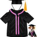 2 x Dog Graduation Cap and Gown 2026 Washable Pet Graduation Costume for Dog Cat Shirt and Hat (Color-Blocked,Black,M)