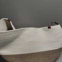 KAKAMAY Large Blanket Basket (20"x13"),Woven Baskets for storage Baby Laundry Hamper,Cotton Rope Blanket Basket for Living Room, Laundry, Nursery, Pillows, Baby Toy chest (White/Beige) (Cream and Beige)