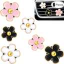 Frienda 6 Pcs Daisy Flower Air Vent Clip Accessories Air Conditioning Outlet Clip Car Air Freshener Dashboard Accessories Charm Car Inter Decor(3 cm, 3.3 cm,Black, Pink, White)