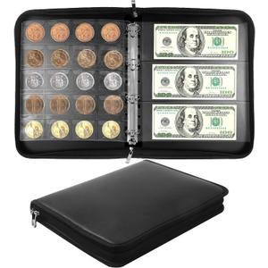 Coin Collection Book Album Holder for Collectors, 400 Pockets Fireproof Coin Collection Book & 36 Paper Money Organizer Binder for Coin Currency Collection Supplies,Bill,Pennies,Badges,Tokens