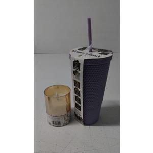 Manna Studded Tumbler 24oz 710 ml Rubber Finish Purple NEW And Candle