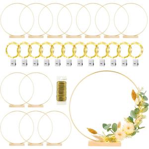 12 Pack Floral Hoop with Stand and LED Fairy Lights 16 inch Metal Rings for DIY Centerpiece Table Decorations Crafts Macrame Rings Hoop Wreath Dream Catcher Ring Wedding Christmas Wreaths, Gold