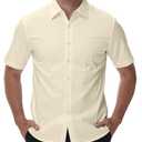 EOUOSS Men's Short Sleeve Dress Shirts Wrinkle Free Stretch Formal Wedding Prom Regular Fit Button Down Shirt Beige Small (S)