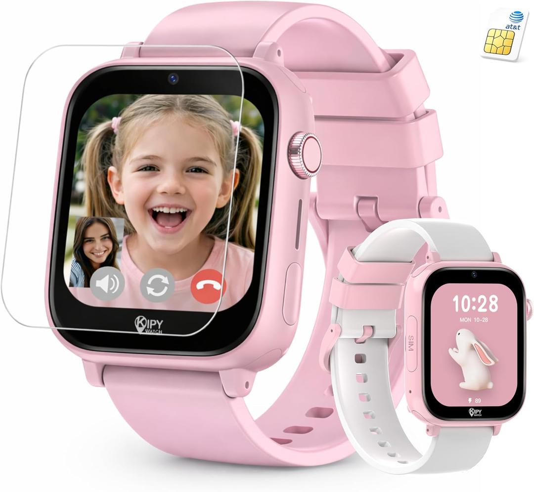 Kipywatch Smart Watch for Kids - Kids Watch with GPS Tracker, Safe Zones Alert Camera, Voice & Video Call, School Mode Parental App, Subscription Required - Extra White Strap - Gifts for Girl 3-12