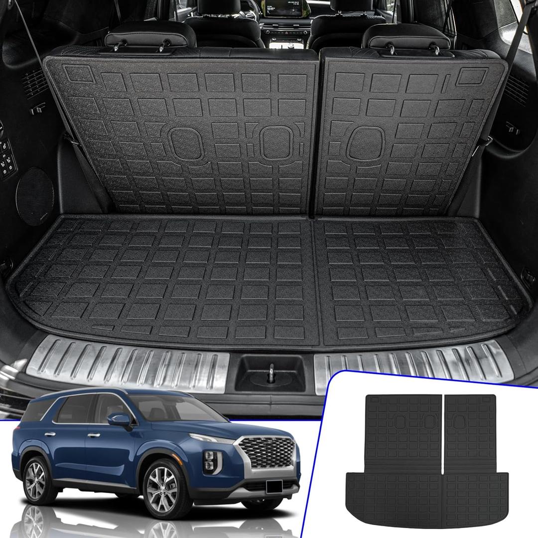 Rongtaod Cargo Mat Compatible with Hyundai Palisade 2020-2025 Trunk Mat Cargo Mat Cargo Liner All Weather Trunk Liner 2024 Palisade Accessories (Trunk Mats with Backrest Mat)
