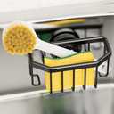 TAILI Sponge Holder with Strong Suction Cup, Dish Sponge Caddy Inside Sink Removable, Rustproof Aluminum for Sponges, Brushes, Stoppers and Scrapers - Black