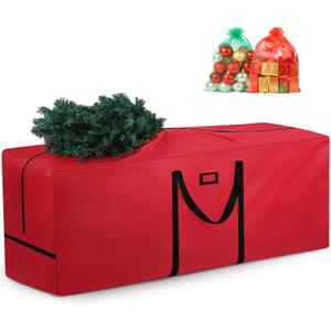 9Ft Christmas Tree Storage Bag - Heavy Duty 600D Oxford, Extra Large Capacity with Reinforced Handles & Dual Zipper for Artificial Christmas Trees, Holiday Decorations & Ornaments (Red, 65x20x30in)