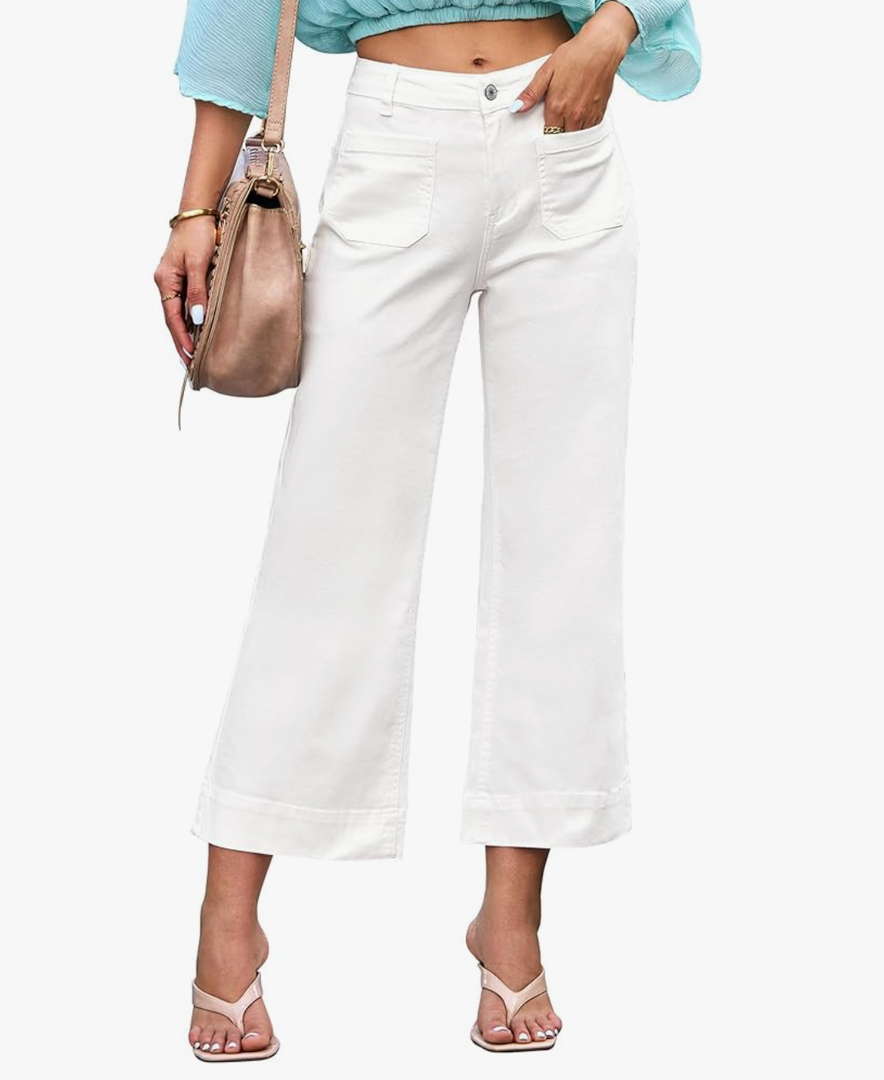 luvamia Wide Leg Jeans for Women Trendy High Waisted Flare Jeans Cropped Denim Pants Stretchy Baggy with Patch Pockets, XS