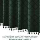 Siiluminisoy Extra Long Dark Green Boho Woven Fabric Cute 84 Inch Shower Curtain, 72 x 84 Tufted Chevron Textured Striped Modern Farmhouse Minimalist Cloth Shower Curtain for Bathroom