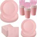 210pcs Pink Plates And Cups Disposable Tableware Party Supplies -Plastic Silverware, Paper Cups And Plates Serves 30 (Pink)
