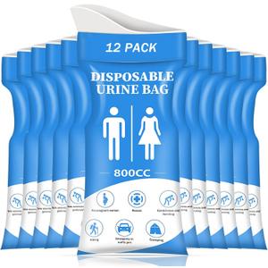 DIBBATU Disposable Urine Bag, 12/24 PCS Pee Bags for Travel for Women/Men, 800ML Emergency Portable Urinal Bag and Vomit Bags, Unisex Urinal Bag for Camping, Traffic Jams, Pregnant, Patient, Kids