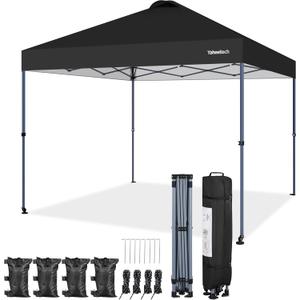 Yaheetech 10x10 Pop-up Canopy Tent w/ 2 Integrated Wheels for Mobility, Waterpoof & Heavy Duty, Instant Sun Shelter with Carry Bag, Weight Bags for Outdoor Camping Beach Patio Parties, Black