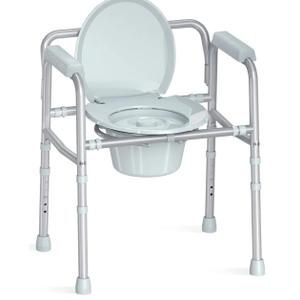 HOMLAND 3-in-1 Bedside Commode with Sturdy Dual-Crossbar Support Construction, Stable Commode Toilet with 7.5Qt Bucket, 350 Lbs Bedside Commodes for Seniors, Silver
