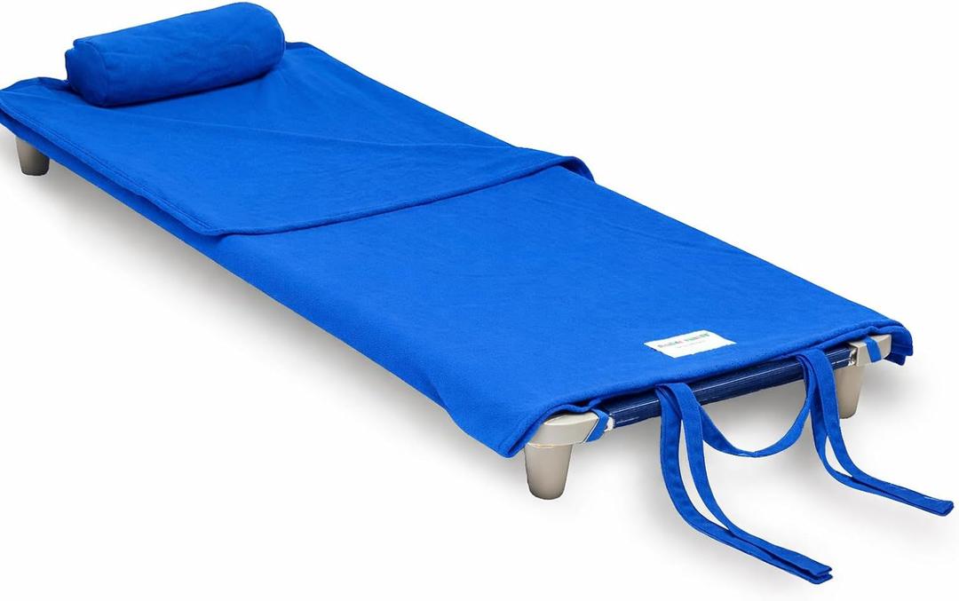 ROLLEE POLLEE Nap Sac Roll Up Napping Blanket with Attached Pillow for Preschool/Daycare, Super Soft with Elastic Straps, Fits Most Mats and Cots (Royal Blue)