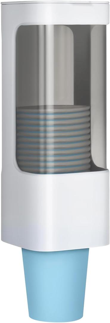 LBTING Water Cooler Cup Dispenser, Pull Type Cup Holder Fit 3oz - 5oz Small Bathroom Disposable Cups, Adhesive Wall Mounted Cup Dispenser - White (Single)