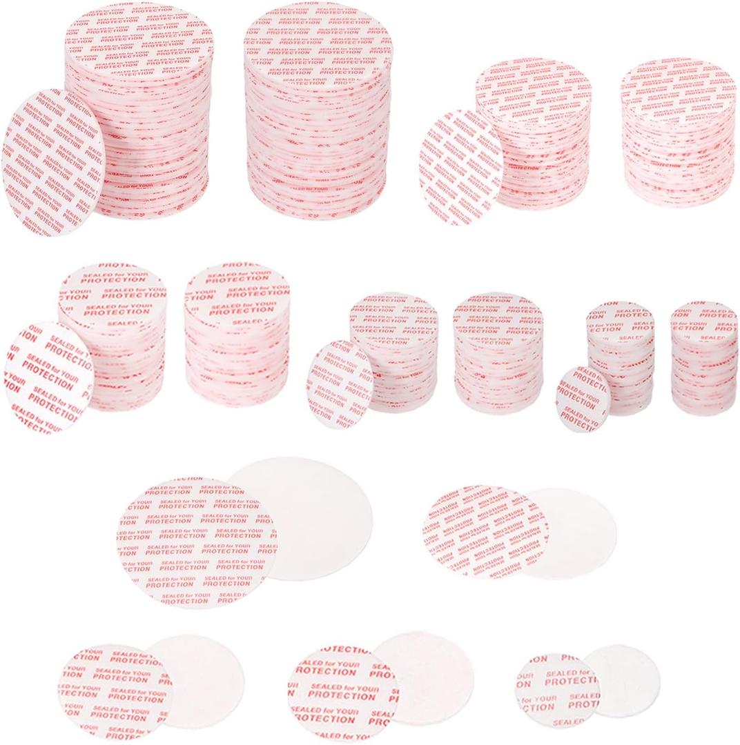PATIKIL 20/24/28/38/51mm/0.79/0.95/1.1/1.5/2" Foam Lid Liner, 500pcs Adhesive Round PS Pressure Sensitive Seals for Plastic Glass Jar Bottle Cap Canning Vials Seals Red Text, White