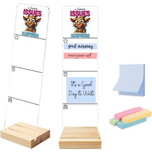 4 x Sticky Note Holder, Monitor Memo Board, Acrylic Post It Note Holder with Wooden Base, Includes 200 Notes, Desk Organizer, Funny Goat Quote “I Have Issues Surprise”, 11.8 x 3.1 inches