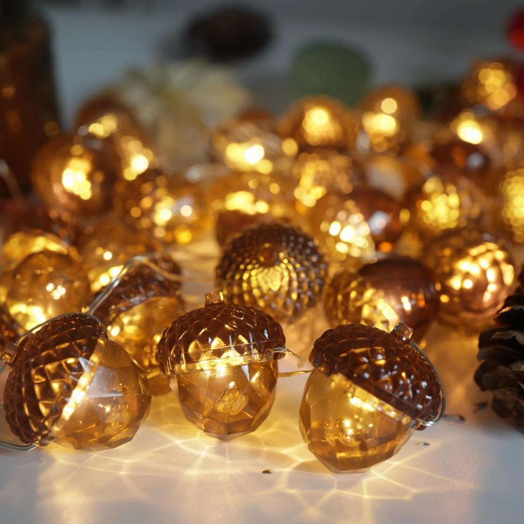 Acorn String Lights 10FT 30LED USB Power  Realistic 3D Acorn with Diamond Cut Design, Durable 0.45mm Copper Wire, Warm White Fairy Lights for Bedroom Harvest Mantel Rustic Garland Dorm Table Decor