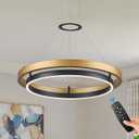 Benkut Modern LED Chandelier Black Gold Dimmable Circular LED Pendant Light with Remote Ring Chandelier Dining Room Light Fixtures for Kitchen Island Living Room Entryway, D23.6