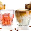 8oz Drinking Glasses Set of 4, Stackable Iced latte Coffee Glass, Cute Coffee Bar Accessories, Beer Glasses, Cocktail Glasses, Coffee Mugs for Latte, Tea, Water glasses for bar, restaurant
